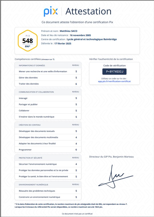 Certification Pix